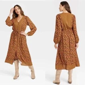 Knox Rose Womens Boho Floral Print Rayon Peasant‎ Hippy Dress Size S